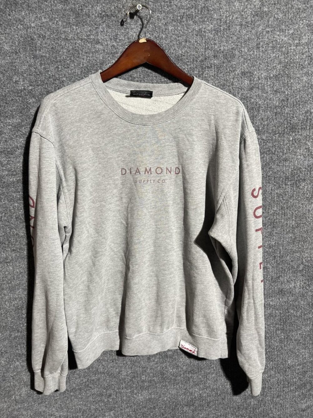 Diamond Supply Co Sweatshirt Mens Medium Gray Crewneck Pullover Fleece Logo